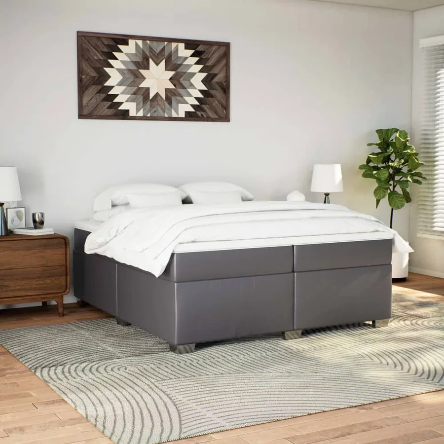 Sommier à lattes de lit avec matelas Gris 200x200 cm Similicuir - 3