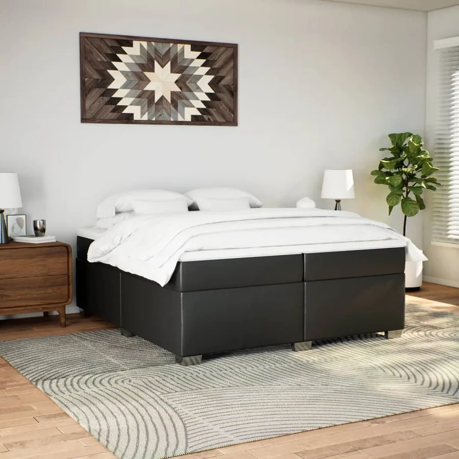 Sommier à lattes de lit avec matelas Noir 200x200 cm Similicuir - 3
