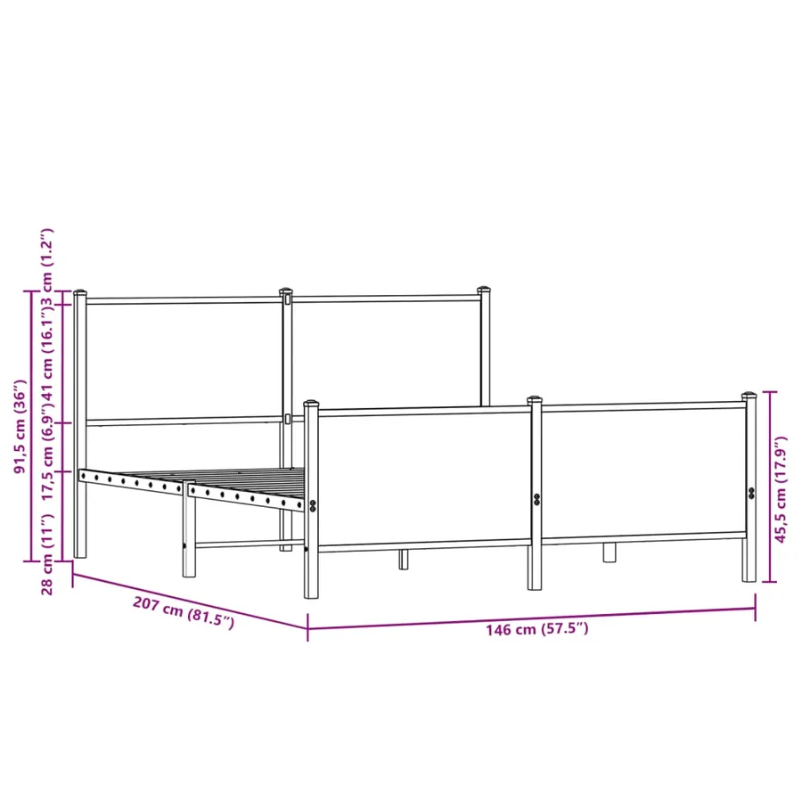 Cadre de lit en métal sans matelas chêne fumé 140x200 cm - 10