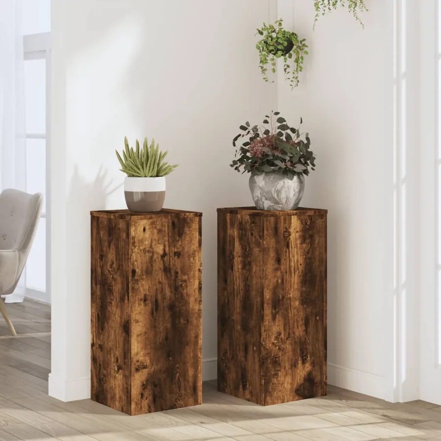 Supports pour plantes 2 pcs chêne fumé bois d'ingénierie