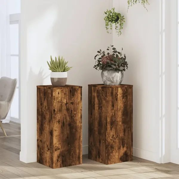 Supports pour plantes 2 pcs chêne fumé bois d'ingénierie