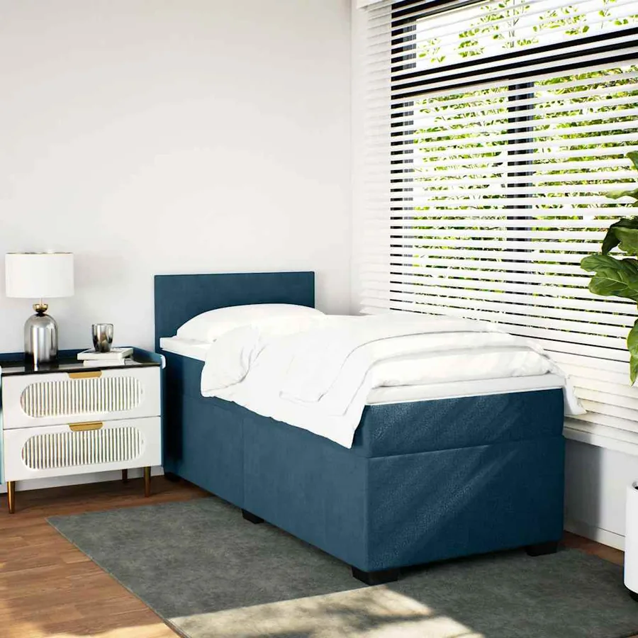 Sommier à lattes de lit avec matelas bleu 80x200 cm velours - 4