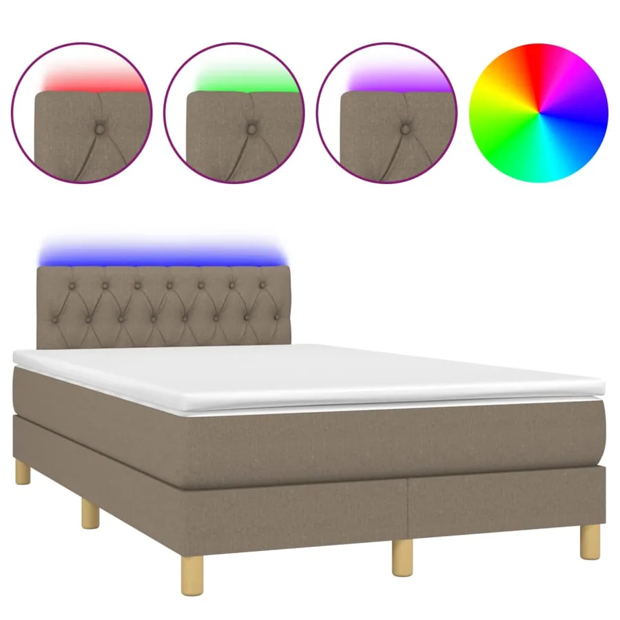 Sommier à lattes de lit matelas et LED taupe 120x190 cm tissu - 2