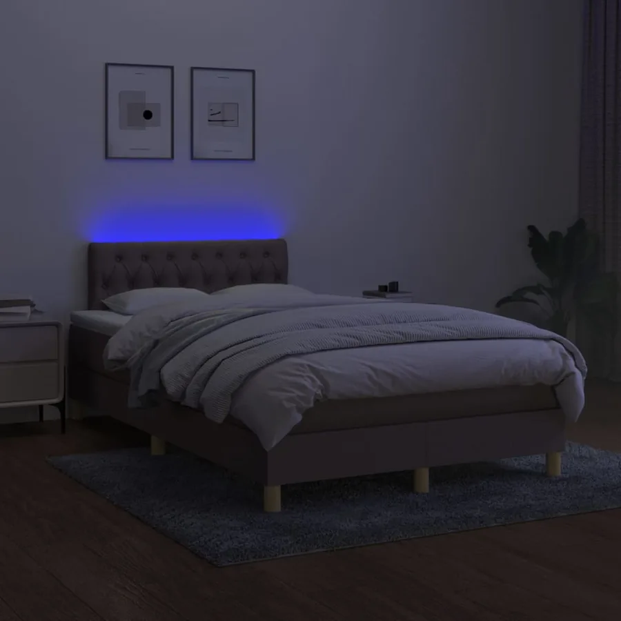 Sommier à lattes de lit matelas et LED taupe 120x190 cm tissu - 5