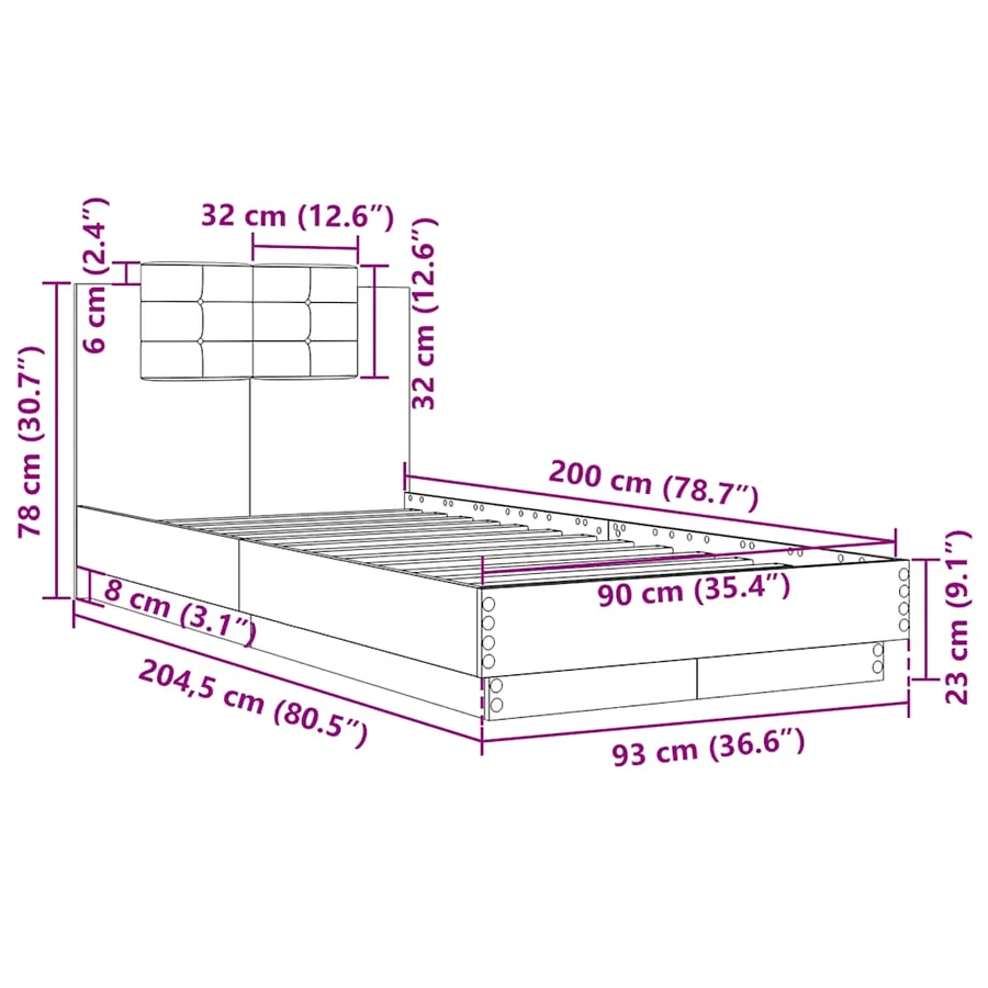 Cadre de lit sans matelas chêne marron 90x200 cm - 9