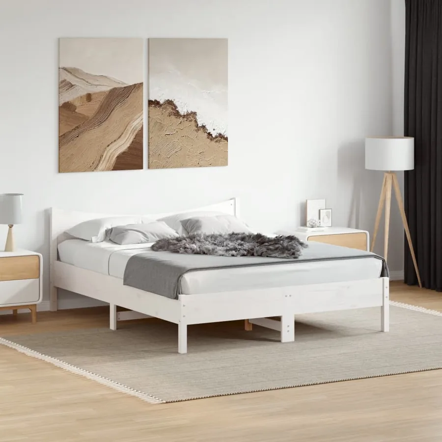 Cadre de lit sans matelas blanc 150x200 cm bois de pin massif