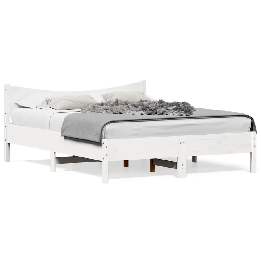 Cadre de lit sans matelas blanc 150x200 cm bois de pin massif - 2