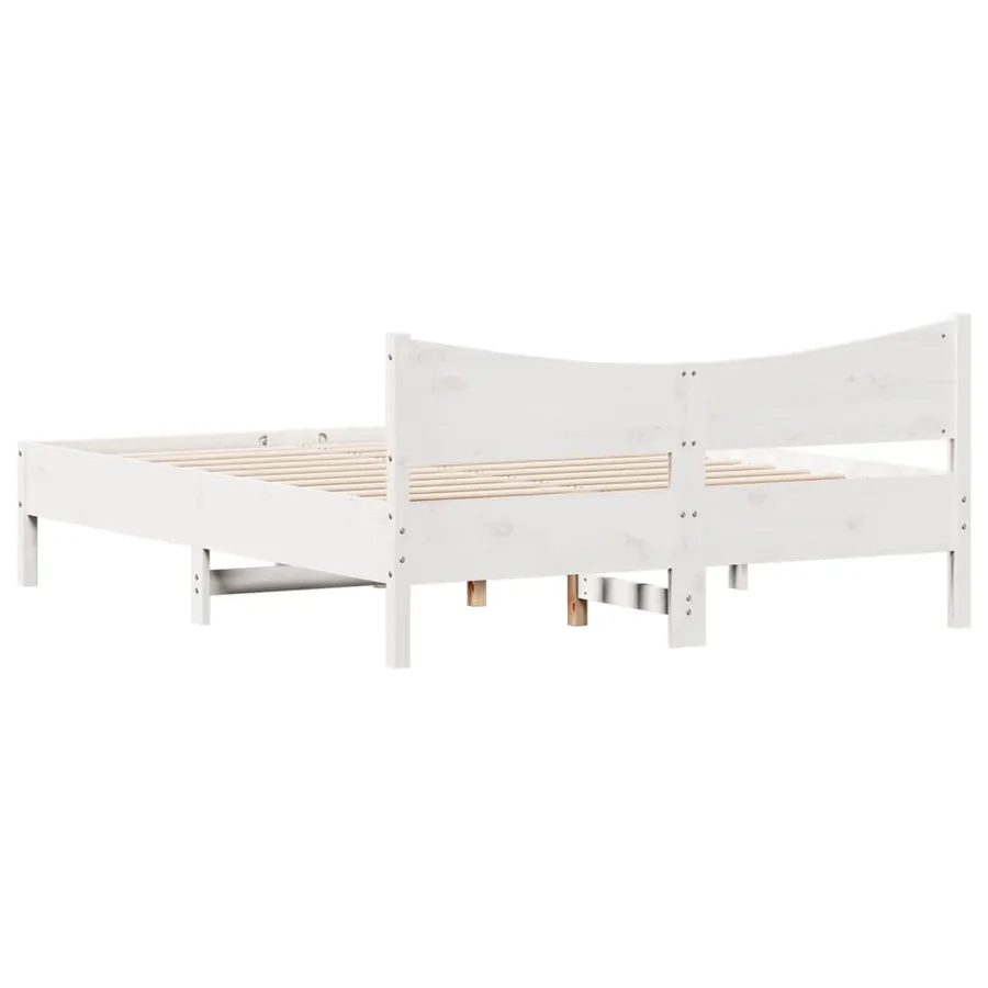 Cadre de lit sans matelas blanc 150x200 cm bois de pin massif - 6