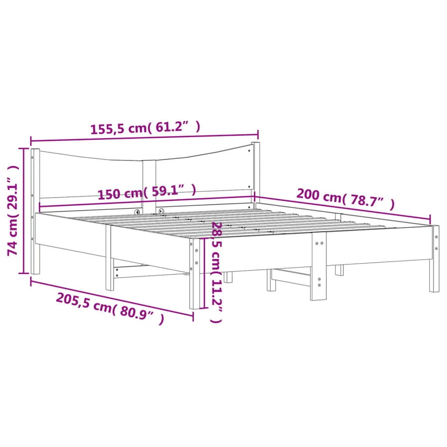 Cadre de lit sans matelas blanc 150x200 cm bois de pin massif - 9