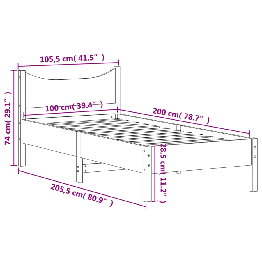 Cadre de lit sans matelas cire marron 100x200cm bois pin massif - 9