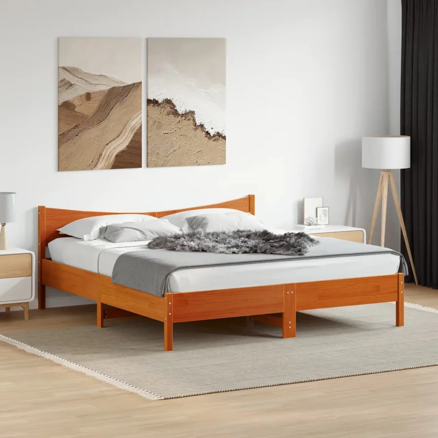 Cadre de lit sans matelas cire marron 200x200cm bois pin massif