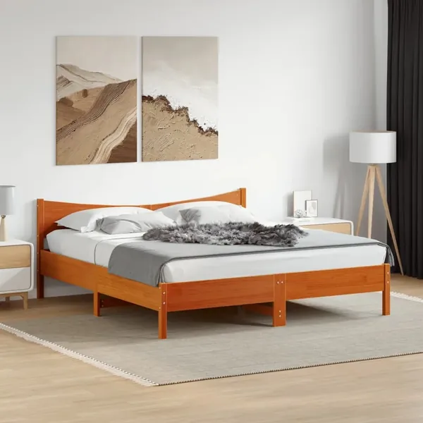 Cadre de lit sans matelas cire marron 200x200cm bois pin massif