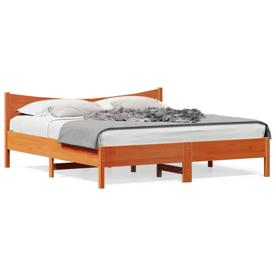 Cadre de lit sans matelas cire marron 200x200cm bois pin massif - 2