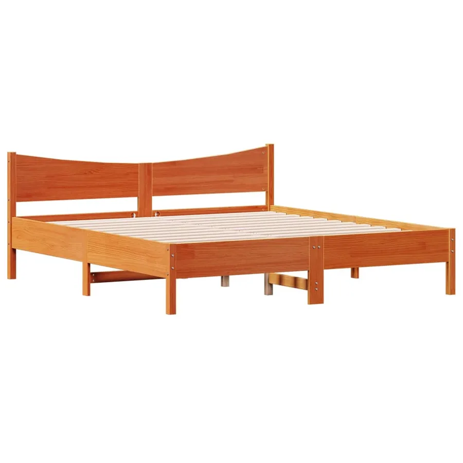 Cadre de lit sans matelas cire marron 200x200cm bois pin massif - 3
