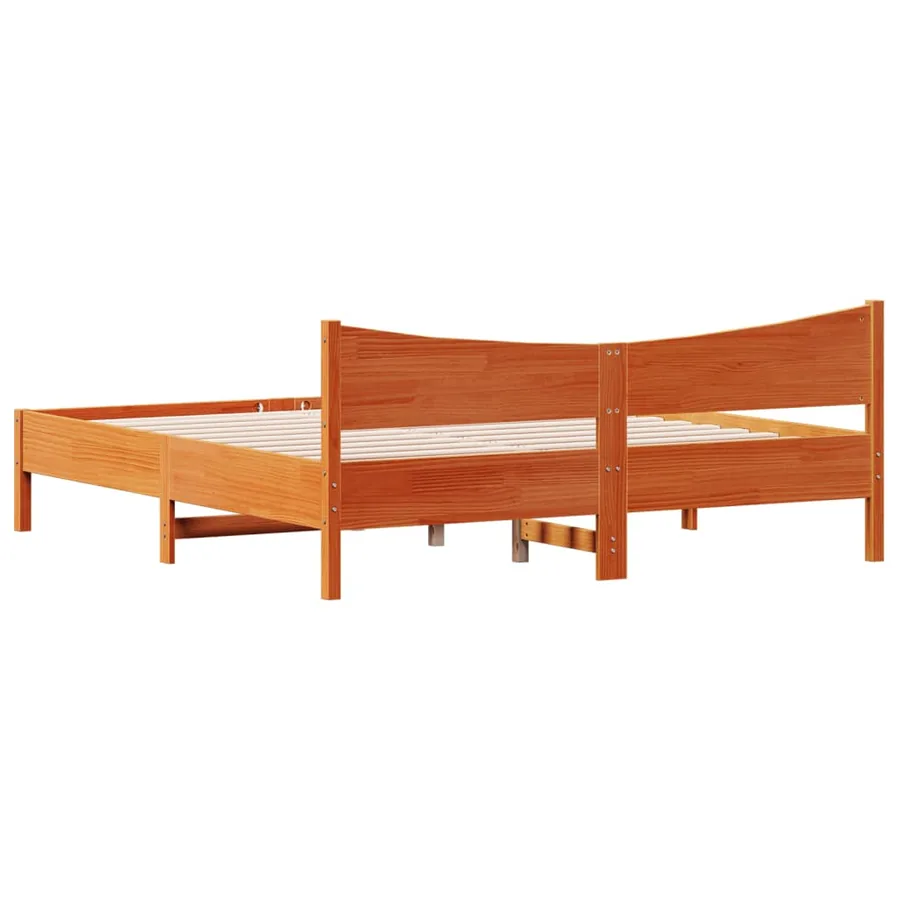 Cadre de lit sans matelas cire marron 200x200cm bois pin massif - 6