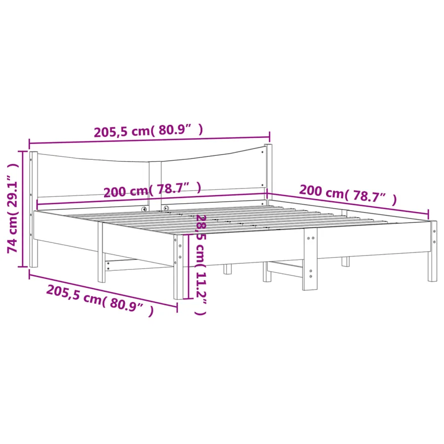 Cadre de lit sans matelas cire marron 200x200cm bois pin massif - 9