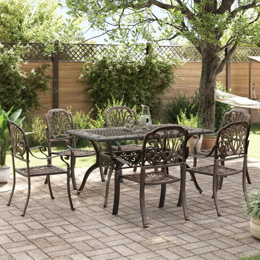Ensemble à manger de jardin 7 pcs bronze aluminium coulé
