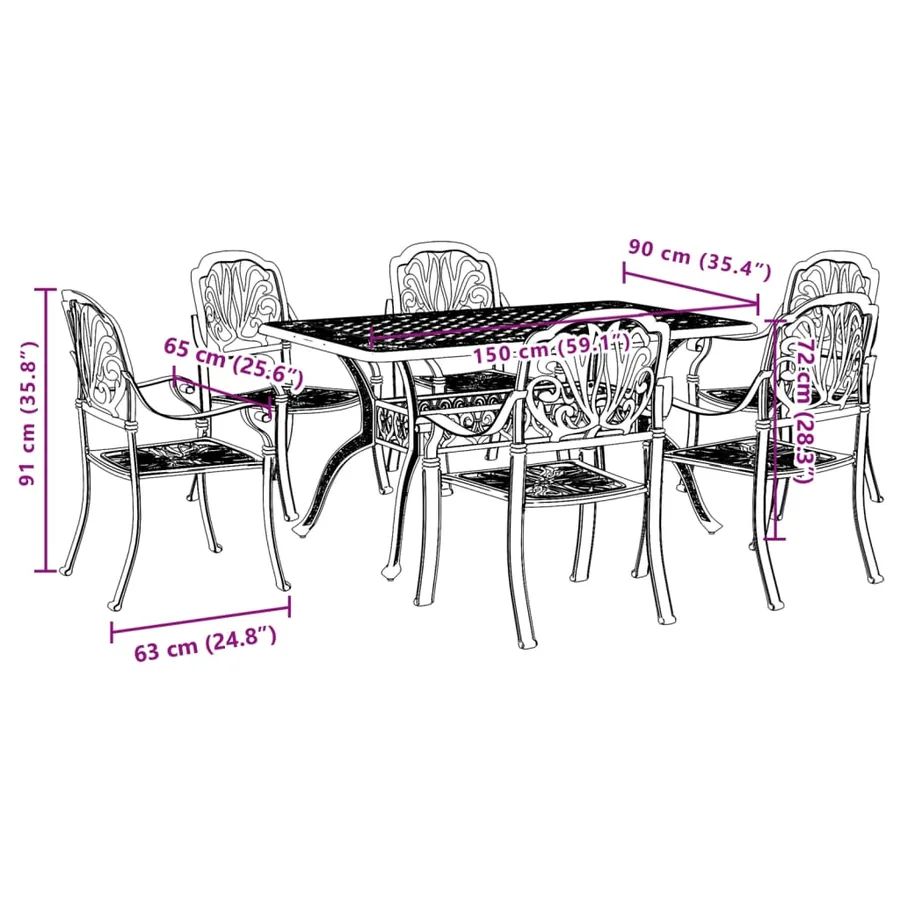 Ensemble à manger de jardin 7 pcs bronze aluminium coulé - 11