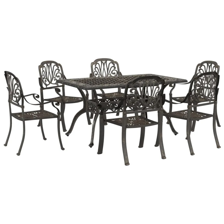 Ensemble à manger de jardin 7 pcs bronze aluminium coulé - 2