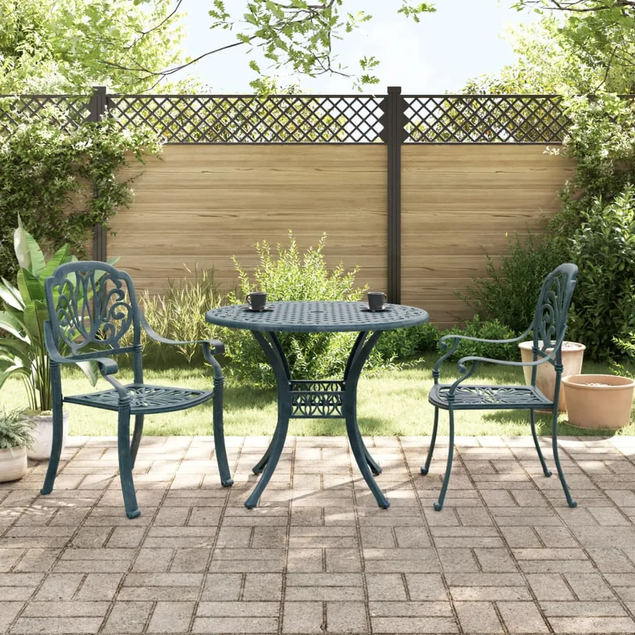 Ensemble de bistro 3 pcs vert aluminium coulé