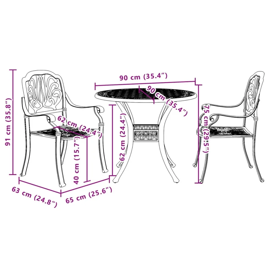 Ensemble de bistro 3 pcs vert aluminium coulé - 11