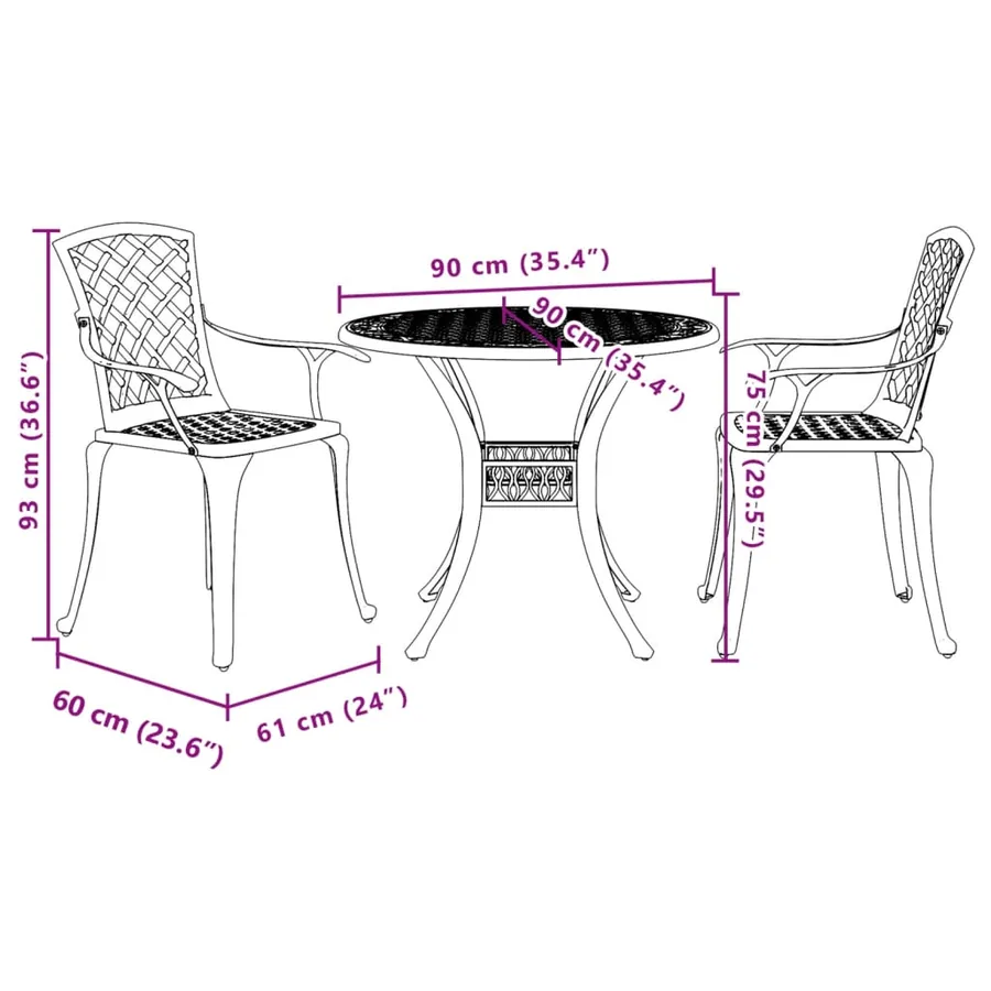 Ensemble de bistro 3 pcs vert aluminium coulé - 11
