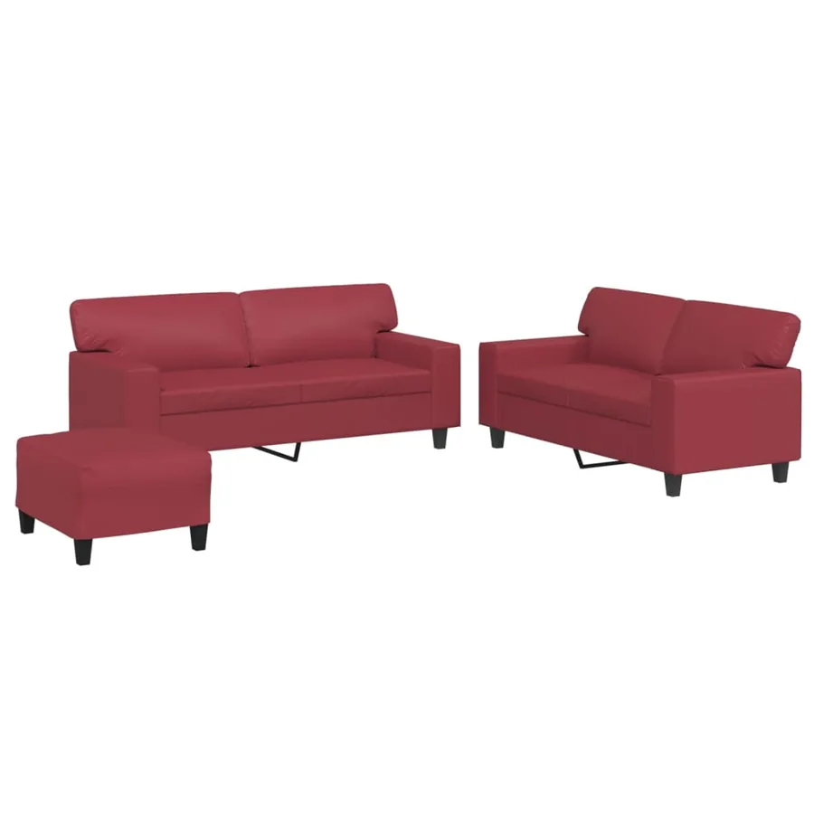 Ensemble de canapés 3 pcs rouge bordeaux similicuir - 2