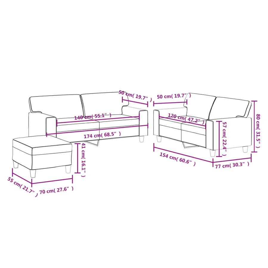 Ensemble de canapés 3 pcs rouge bordeaux similicuir - 9