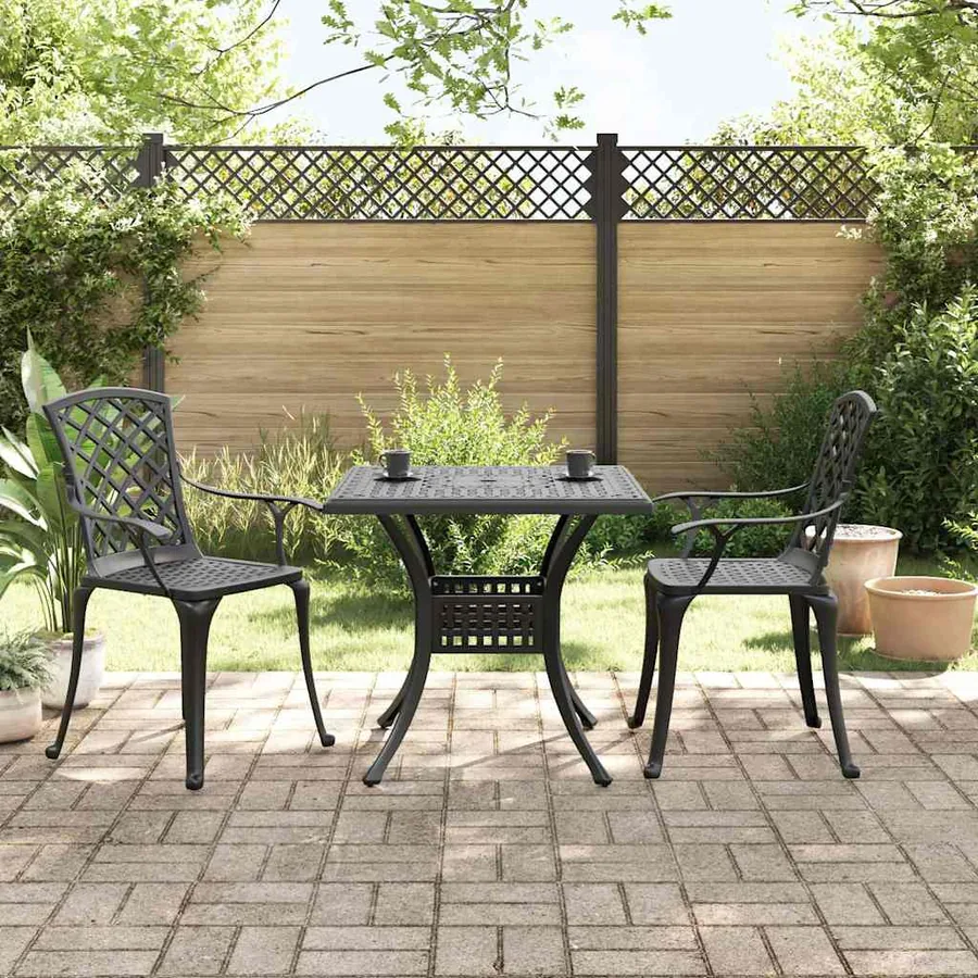 Ensemble de bistro 3 pcs noir aluminium coulé