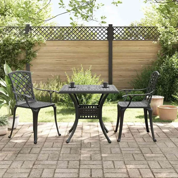 Ensemble de bistro 3 pcs noir aluminium coulé