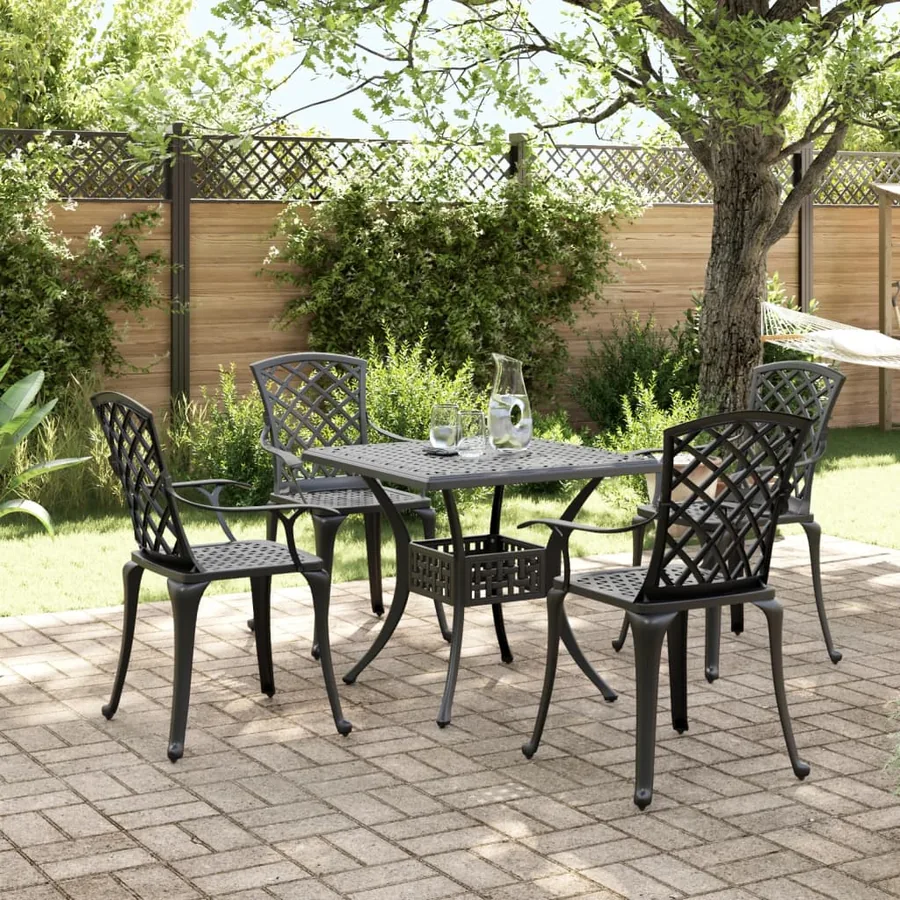 Ensemble à manger de jardin 5 pcs noir aluminium coulé