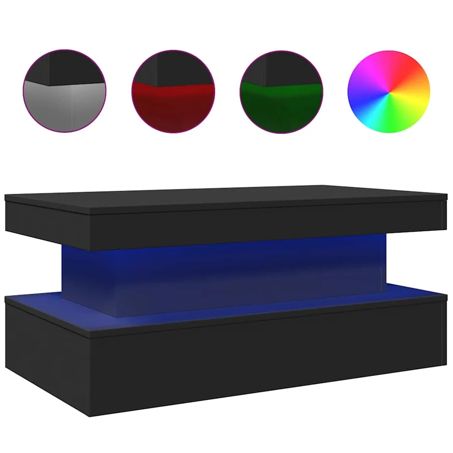 Table basse avec lumières LED noir 90x50x40 cm - 2