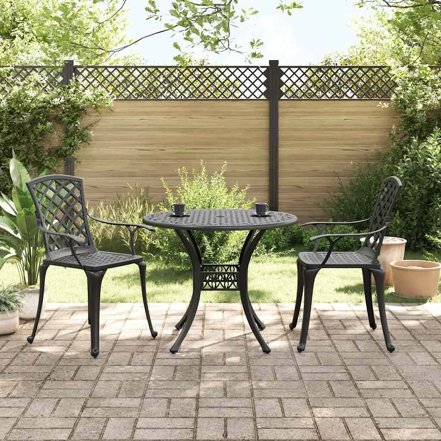 Ensemble de bistro 3 pcs noir aluminium coulé - 2