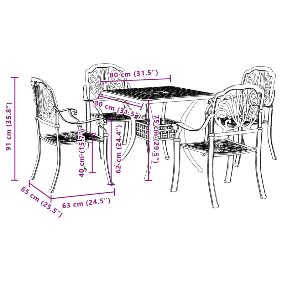 Ensemble à manger de jardin 5 pcs vert aluminium coulé - 11