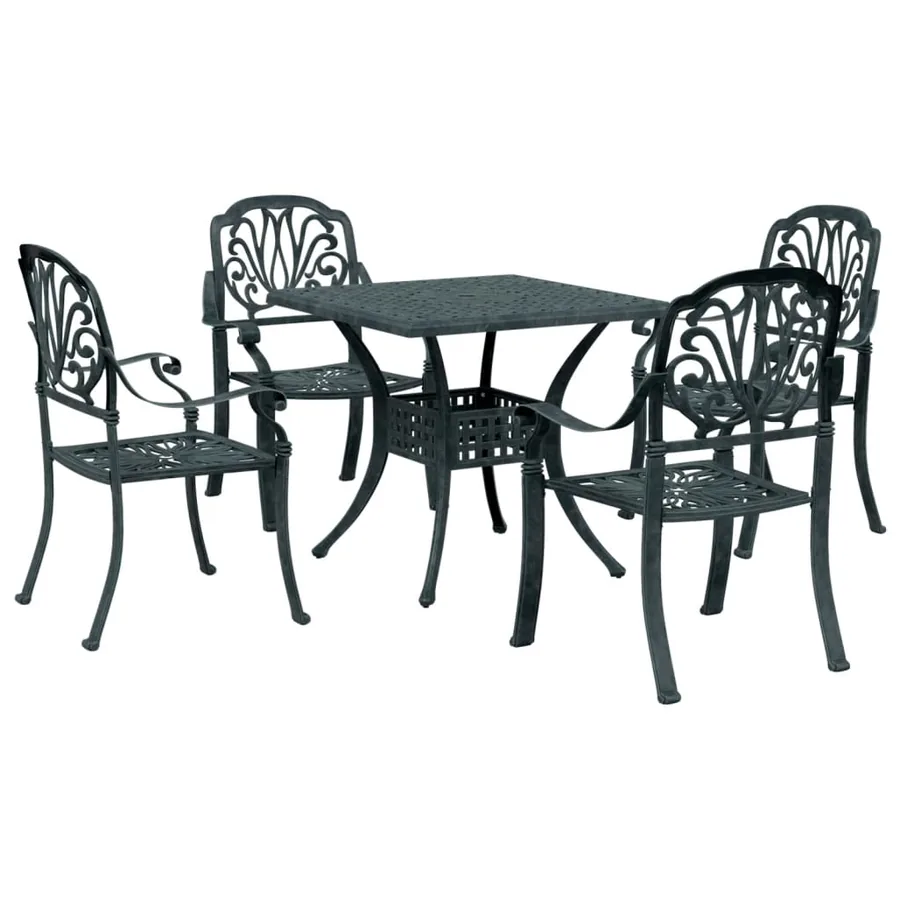 Ensemble à manger de jardin 5 pcs vert aluminium coulé - 2