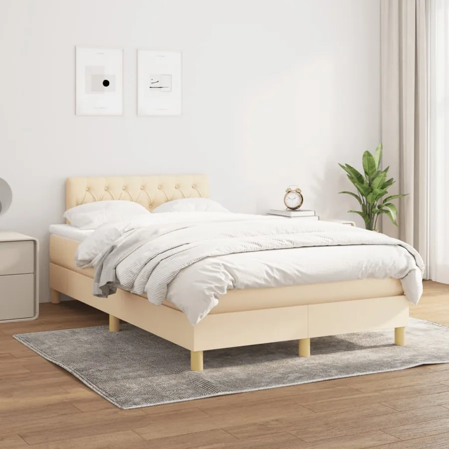 Sommier à lattes de lit avec matelas crème 120x190 cm tissu - 3