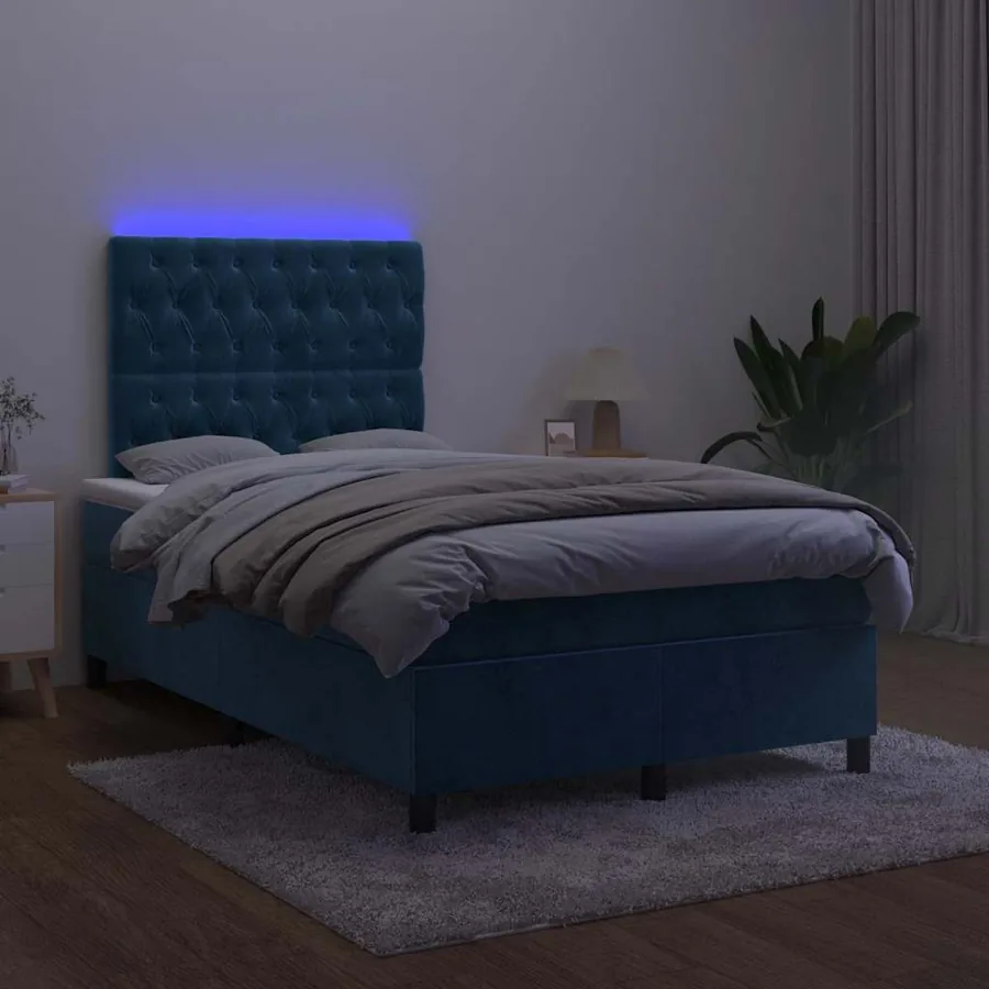 Sommier à lattes de lit avec matelas LED bleu foncé 120x190 cm