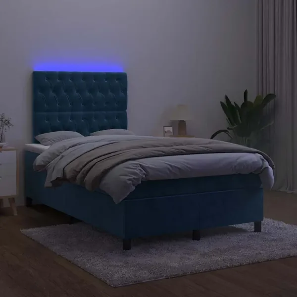 Sommier à lattes de lit avec matelas LED bleu foncé 120x190 cm