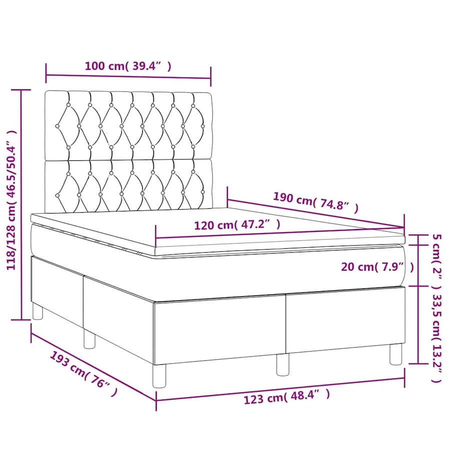Sommier à lattes de lit avec matelas LED bleu foncé 120x190 cm - 11