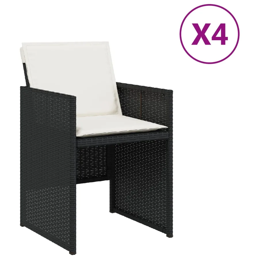 Chaises de jardin lot de 4 avec coussins noir résine tressée - 2