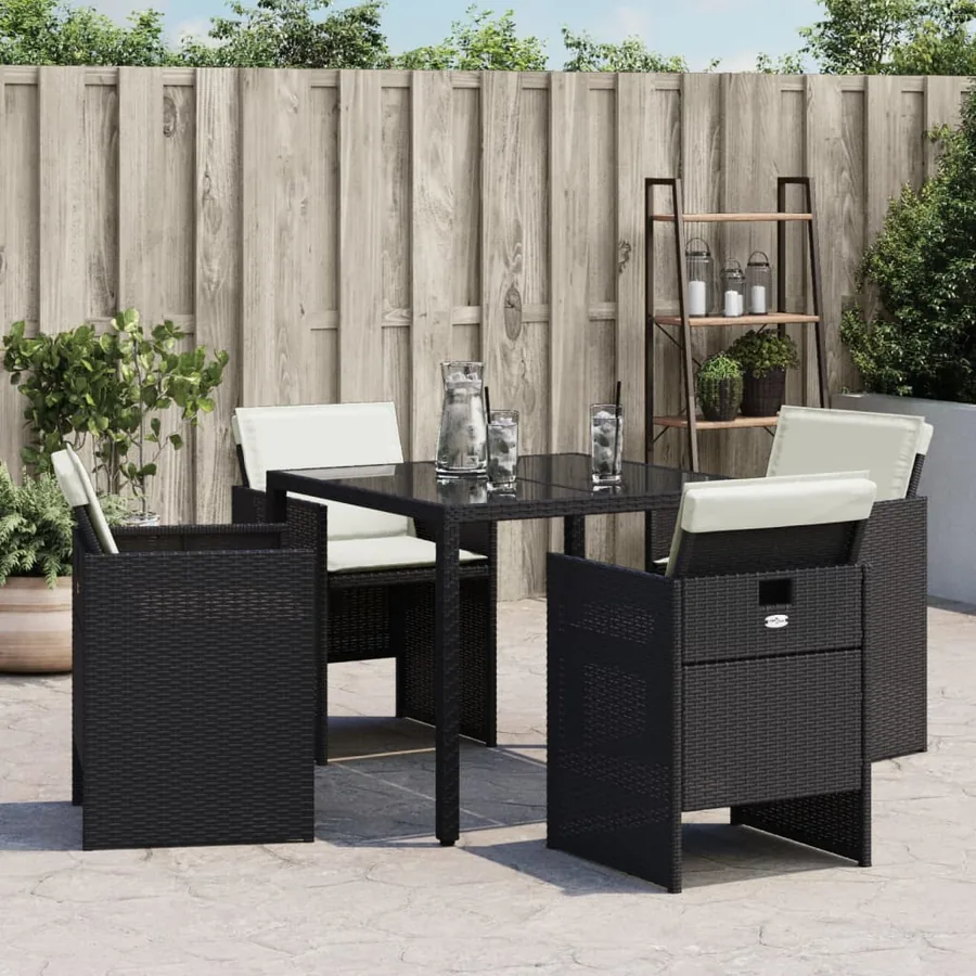 Chaises de jardin lot de 4 avec coussins noir résine tressée - 4