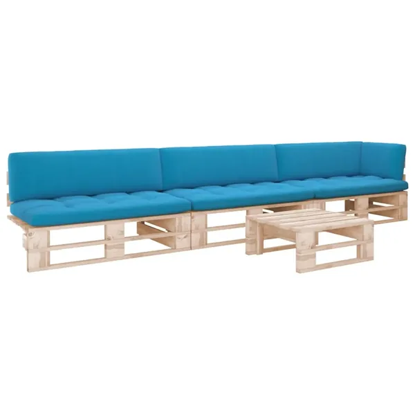 Salon de jardin palette 4pcs avec coussins Bois de pin imprégné