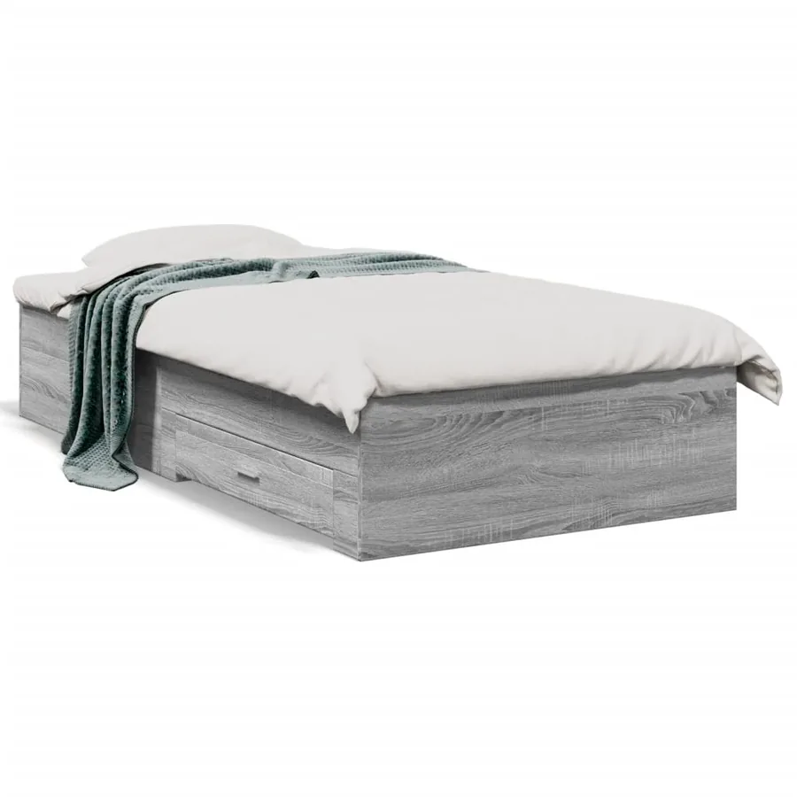 Cadre de lit avec tiroirs sans matelas sonoma gris 90x200 cm - 2