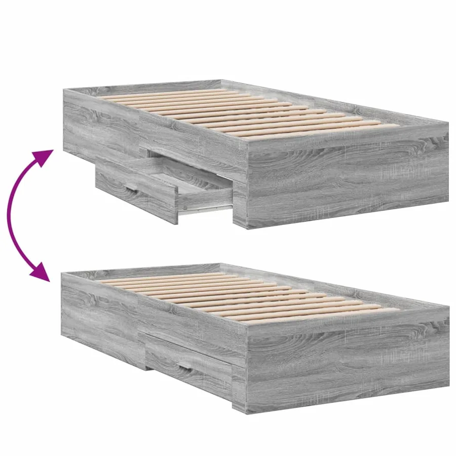Cadre de lit avec tiroirs sans matelas sonoma gris 90x200 cm - 7