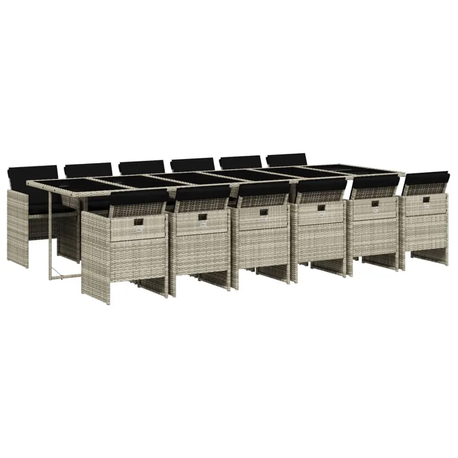 Ensemble à manger de jardin et coussins 13 pcs gris clair rotin - 2