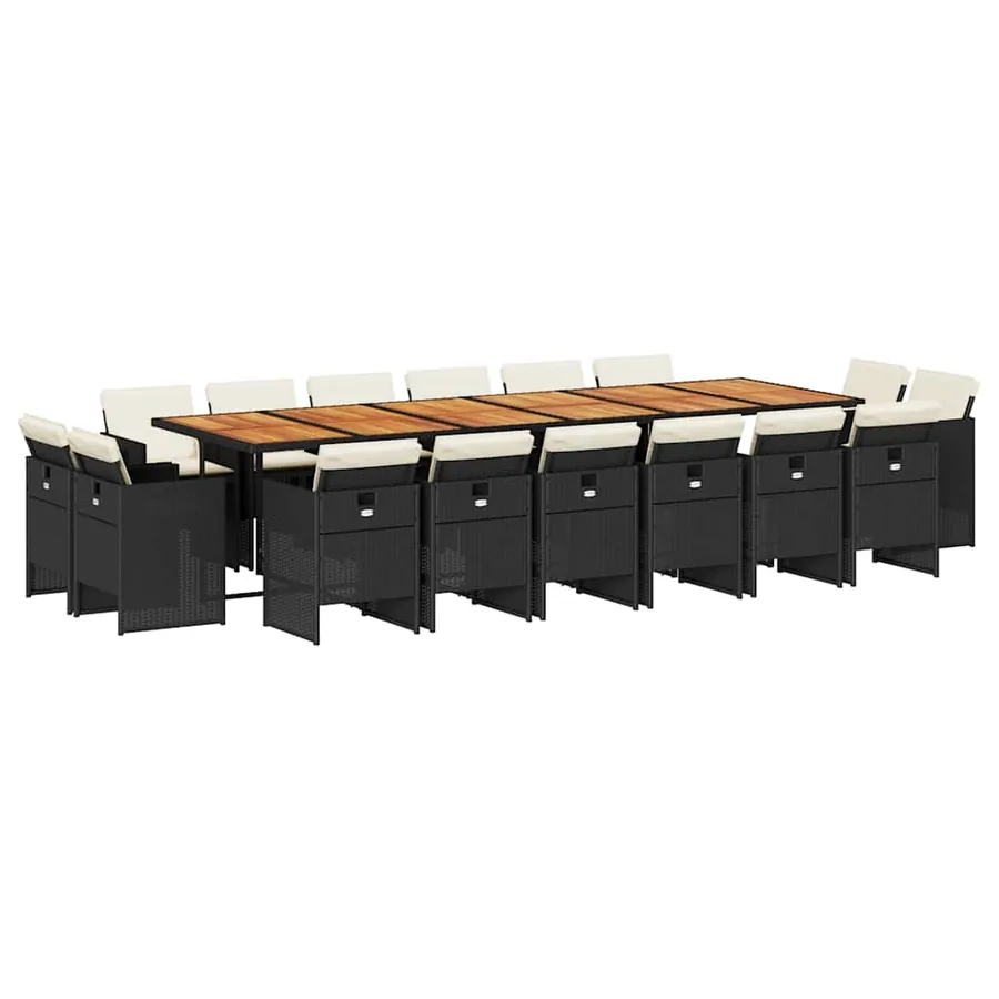 Ensemble à manger de jardin 17 pcs coussins noir résine tressée - 2