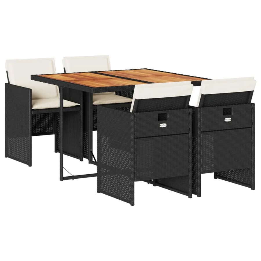 Ensemble à manger de jardin coussins 5pcs Noir Résine tressée - 2