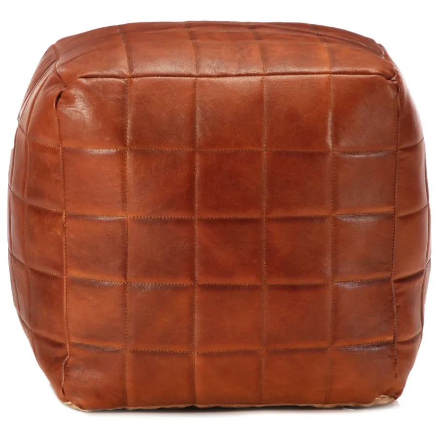 Pouf 40 x 40 x 40 cm Brun roux Cuir véritable de chèvre - 2