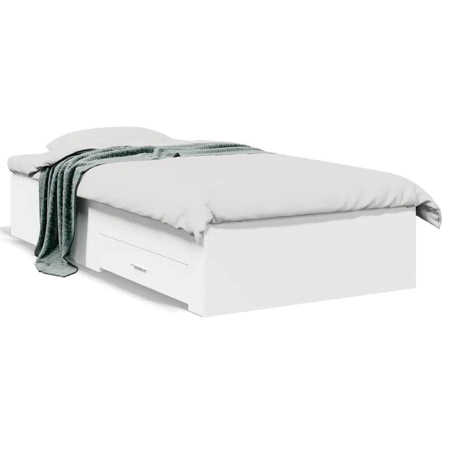Cadre de lit avec tiroirs sans matelas blanc 100x200 cm - 2