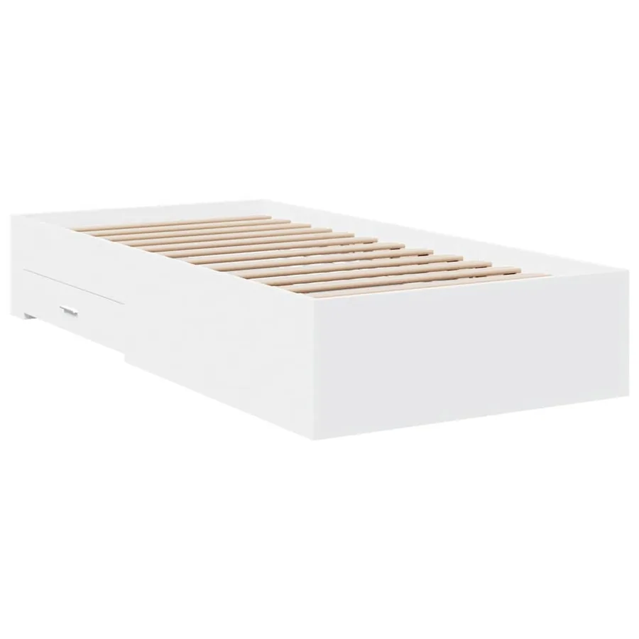 Cadre de lit avec tiroirs sans matelas blanc 100x200 cm - 3